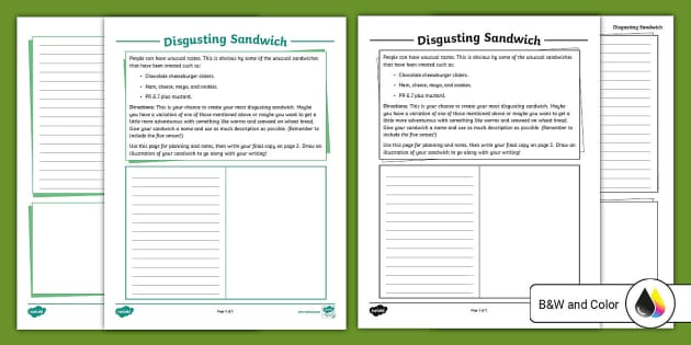 Disgusting Sandwich Writing Activity 6th-8th Grade - Twinkl