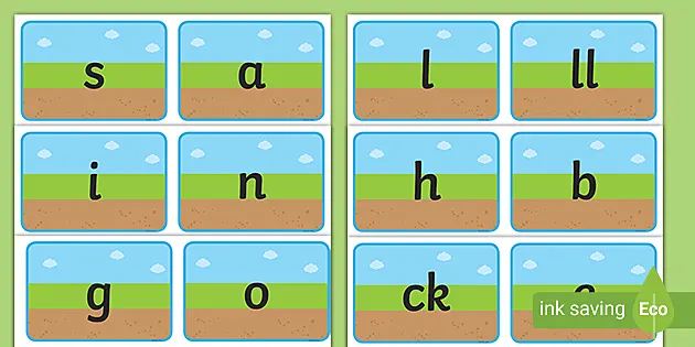 Ground Grass Sky Themed Phase 2 Flashcards (teacher made)