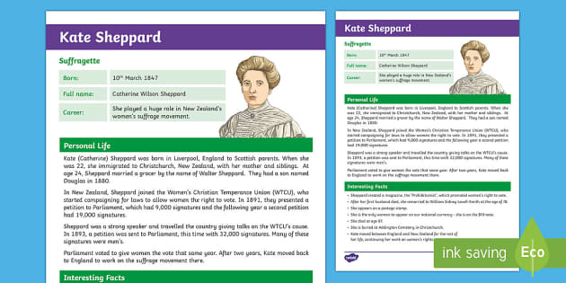 Kate Sheppard Fact File