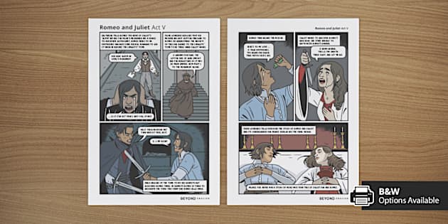 Romeo and Juliet Graphic Plot Comic Strip Act V - Twinkl