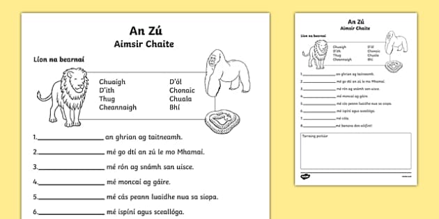 An Zú Worksheet | Aimsir Chaite Sentences | Twinkl