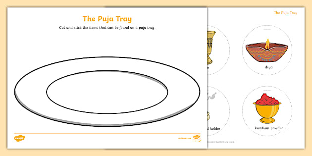 Puja Tray Cut and Stick Activity - Twinkl - KS1 - Twinkl