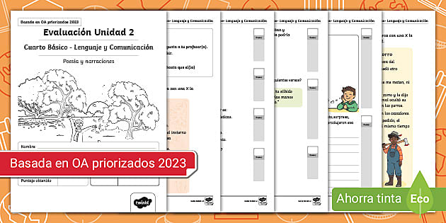 Evaluación Unidad 2 Cuarto Básico Lenguaje Comunicación