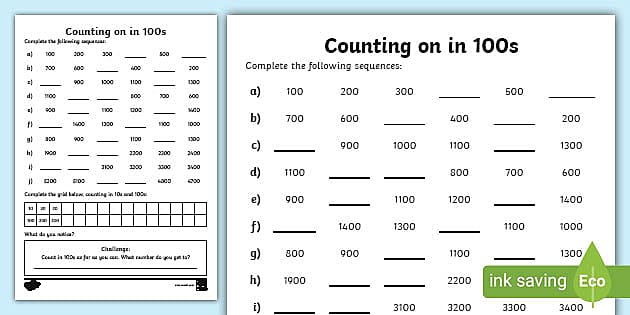 Counting in 100s Worksheet / Worksheet (Teacher Made)