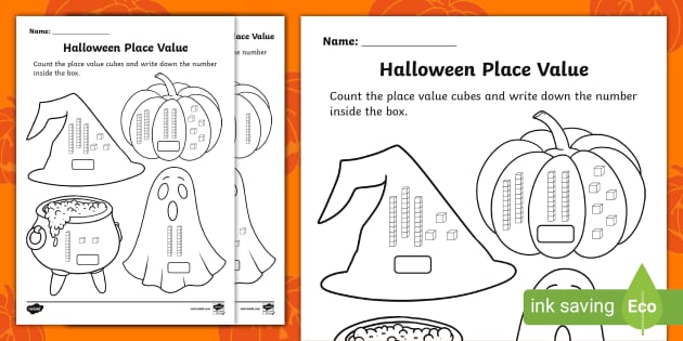 Halloween Place Value Activity Sheet (teacher made) - Twinkl