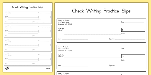 Check Writing Practice Slips Financial Role Play Twinkl Blank Check Template Printable Checks 