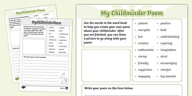 My Childminder Poem Writing Template (teacher made) - Twinkl