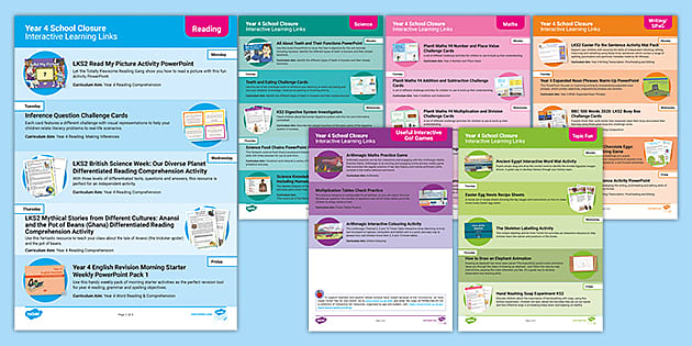 Year 4 Interactive Home Learning Links (teacher made)