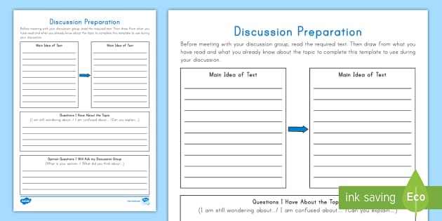 Discussion Preparation Writing Worksheet / Worksheet