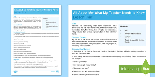 All About Me Activity Booklet Lesson Plan (teacher made)