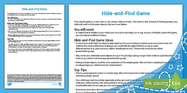 Hide and Seek Vocabulary Game for Toddlers