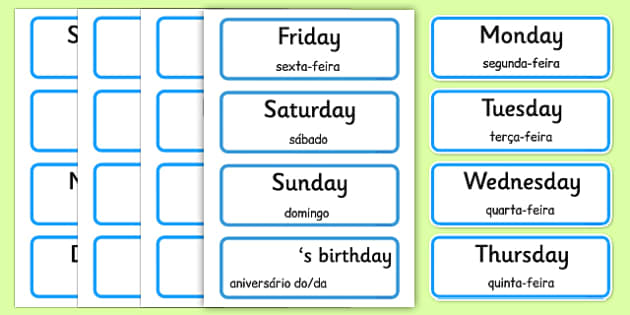 Língua Inglesa – Days of the week and months of the year: Dias da