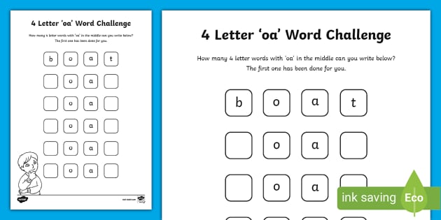4 Letter 'oa' Word Challenge (teacher made) - Twinkl