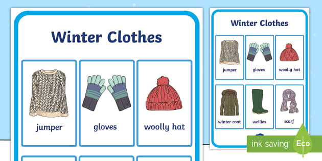 Winter Season Clothes List (Names with Pictures in English) - ESL