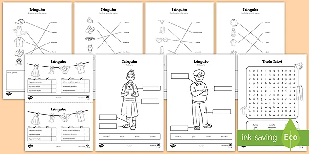 clothes worksheets isizulu izingubo teacher made