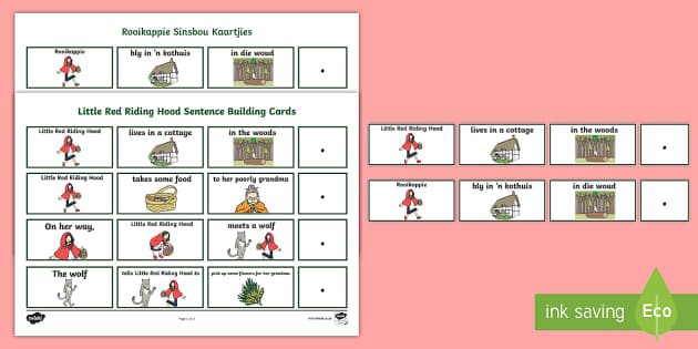 little red riding hood sentence building cards english afrikaans