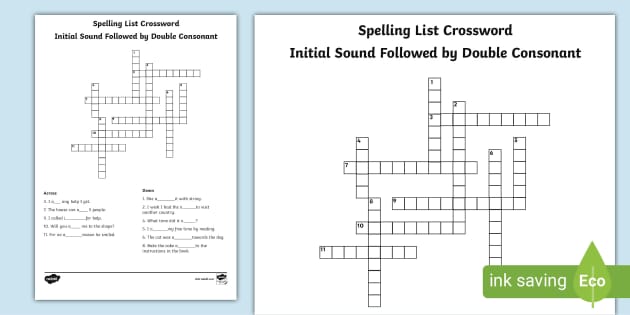 Year 5 6 Spelling Crossword Initial Sound Follow Double Consonant