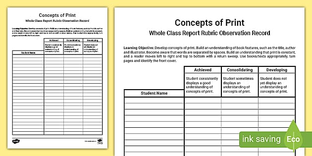 Concepts of Print EYLF Rubric/Guide Judgement