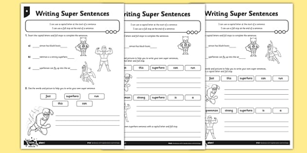 Writing Super Sentences Differentiated Worksheet