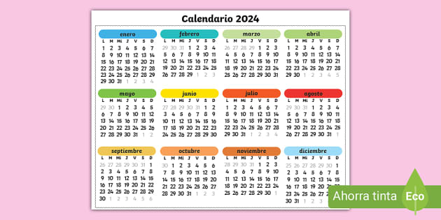 Calendario horizontal 2024 (l'insegnante ha fatto) - Twinkl