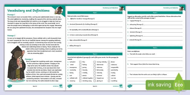 Vocabulary And Definitions Set B Activity Sheets - Twinkl