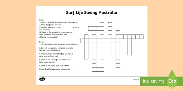 Surf Life Saving Australia Crossword (teacher made) Twinkl