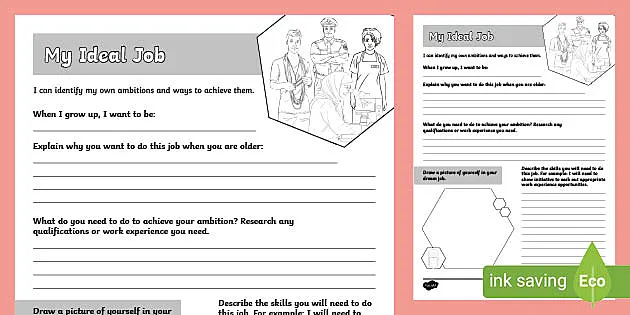 my ideal job career worksheets teacher made