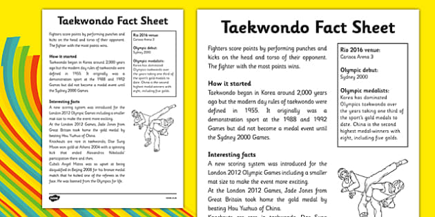 the olympics taekwondo fact sheet teacher made