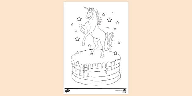 Cute Unicorn Celebrating A Birthday On Meadow With Big Cake. Coloring Book  Page. Vector Cartoon Illustration Isolated On White Background. For Coloring  Book, Preschool Education, Print And Game. Royalty Free SVG, Cliparts,