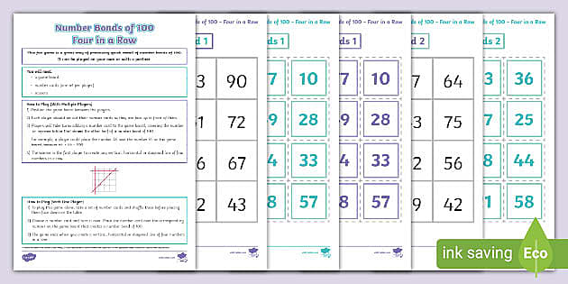 👉 KS2 Number Bonds of 100 Four in a Row Game - Twinkl