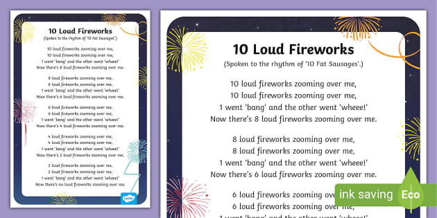 10 Loud Fireworks Song Sheet (teacher Made) - Twinkl