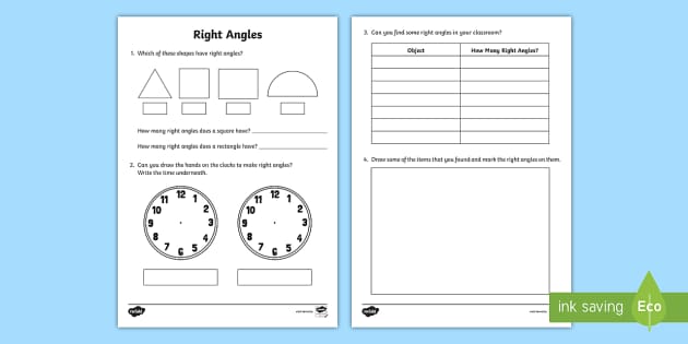 Right Angles Worksheet (teacher made) - Twinkl