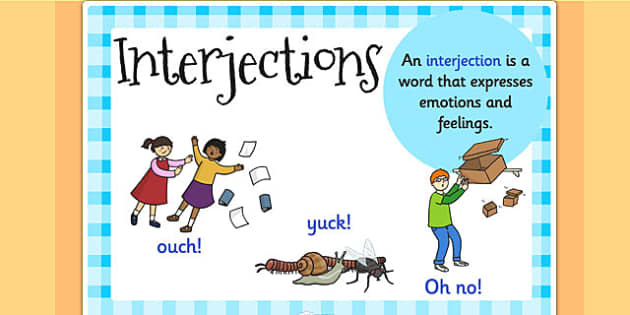 grammar 8 parts interjections, Display Interjection literacy Poster grammar,