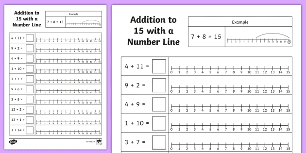 addition to 15 number line worksheet year 2 teacher made