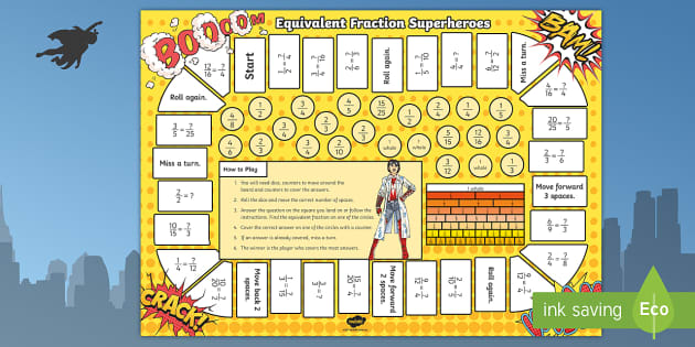 Equivalent Fractions Superheroes Board Game