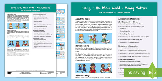 FREE! - PSHE KS1 Money Matters Unit Plan | Twinkl Resources