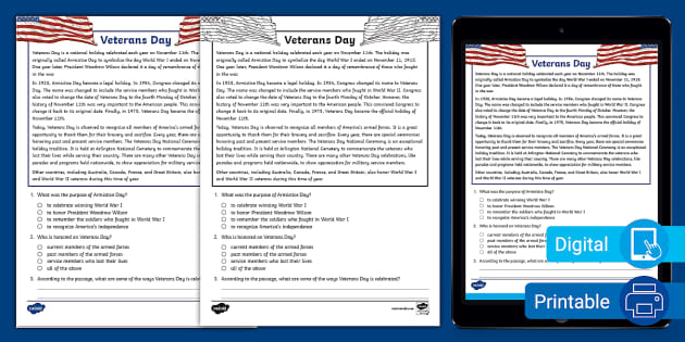 Veterans day activities for 6th grade