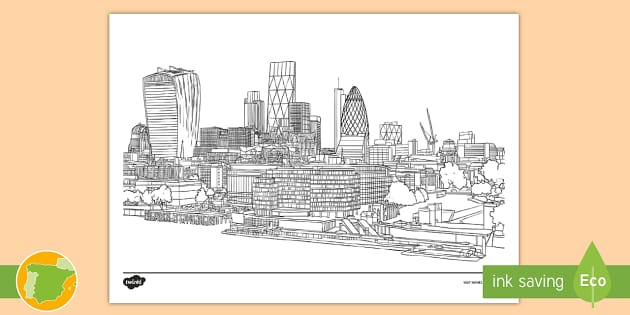 Hoja de colorear: Vista de la ciudad de Londres - Twinkl