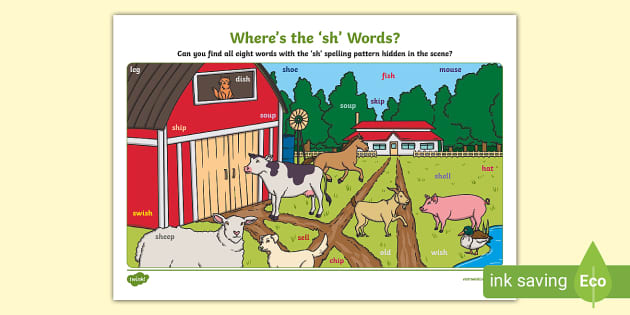 Where's the 'sh' Spelling Pattern? I Spy Activity - Twinkl