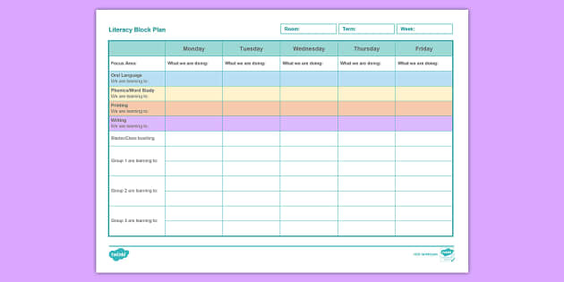 Literacy Block Plan Editable Proforma Teacher Made