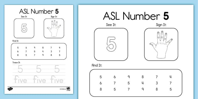 ASL Number 5 Activity (teacher made) - Twinkl