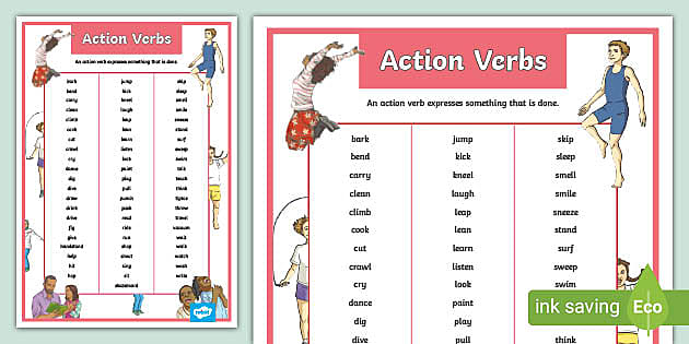 Namens antenne Makkelijk in de omgang Action Verbs Word Mat - Action Verbs List - Primary Resource