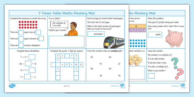 👉 7 Times Table Maths Mastery Mat - Twinkl