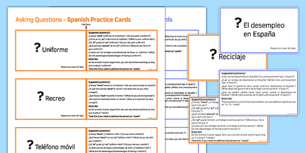 GCSE Spanish Asking Questions Practice Cards (teacher made)