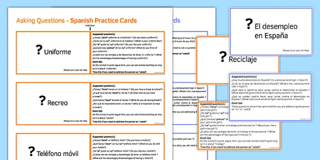 gcse spanish asking questions practice cards teacher made
