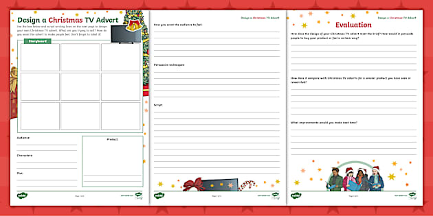 KS2 Design a Christmas TV Advert Worksheet - Twinkl