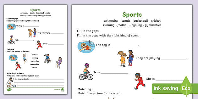 Sports for Kids, Vocabulary Sports Worksheet