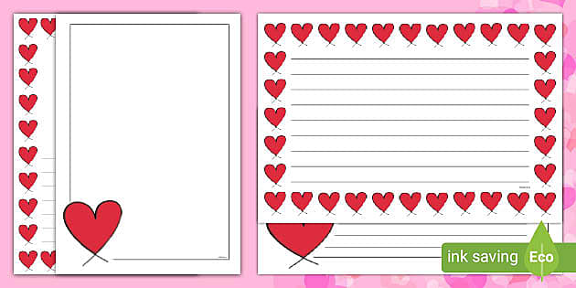 Heart Full Page Borders Printable Cute Writing Paper