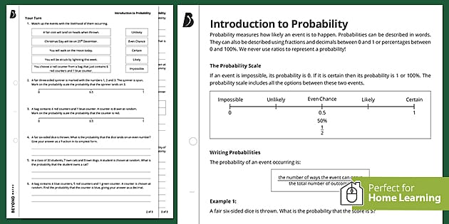 👉 Introduction to Probability Worksheet KS3 Walkthrough Worksheet
