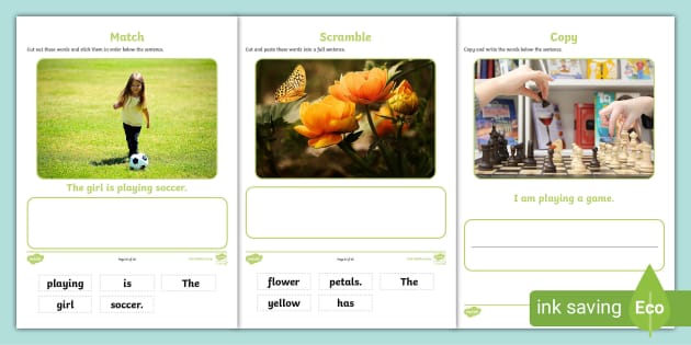 Match Scramble Copy Sentence Worksheet Set (teacher made)